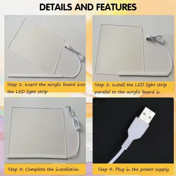 ✨ LED Acrylic Writing Board with Stand & Colourful Markers (Removable Template
