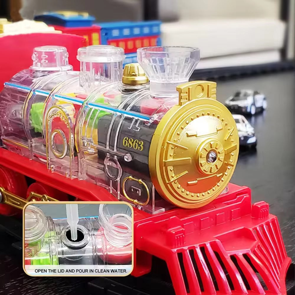 Electric Steam Train Set – Light, Sound & Smoke with Bonus Car Transporter