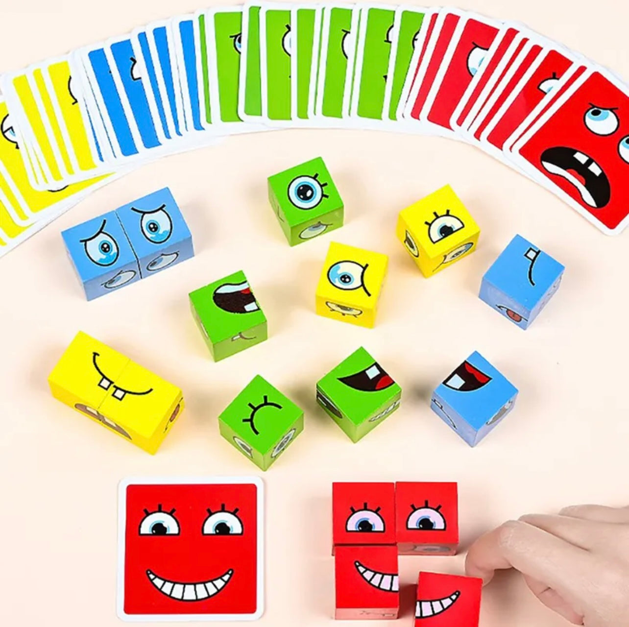Wooden Face Changing Expression Puzzle Game with metal box