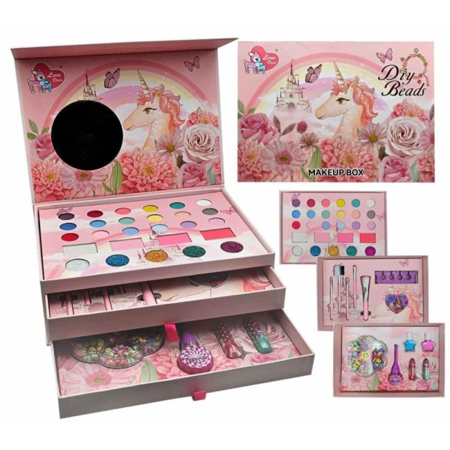 ✨ Unicorn Makeup Box Set – With Accessories & Bead Bracelet Kit ✨