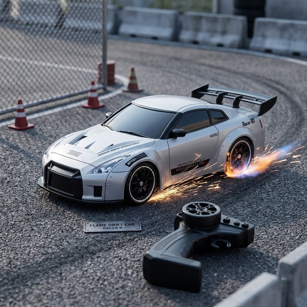 2.4GHz RC Flame Nisan Drift Sports Car with Lights & Replaceable Drift Tires-