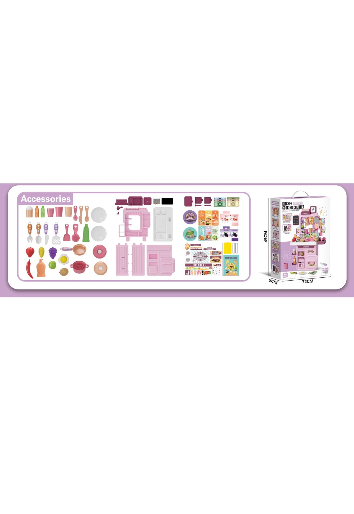 68Pcs DIY Pretend Play Kids Kitchen Cooking Counter Set!