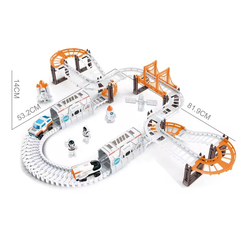 128 PCS Space Adventure Track Set – Flexible DIY Space Shuttle Car Track with Astronauts & Accessories