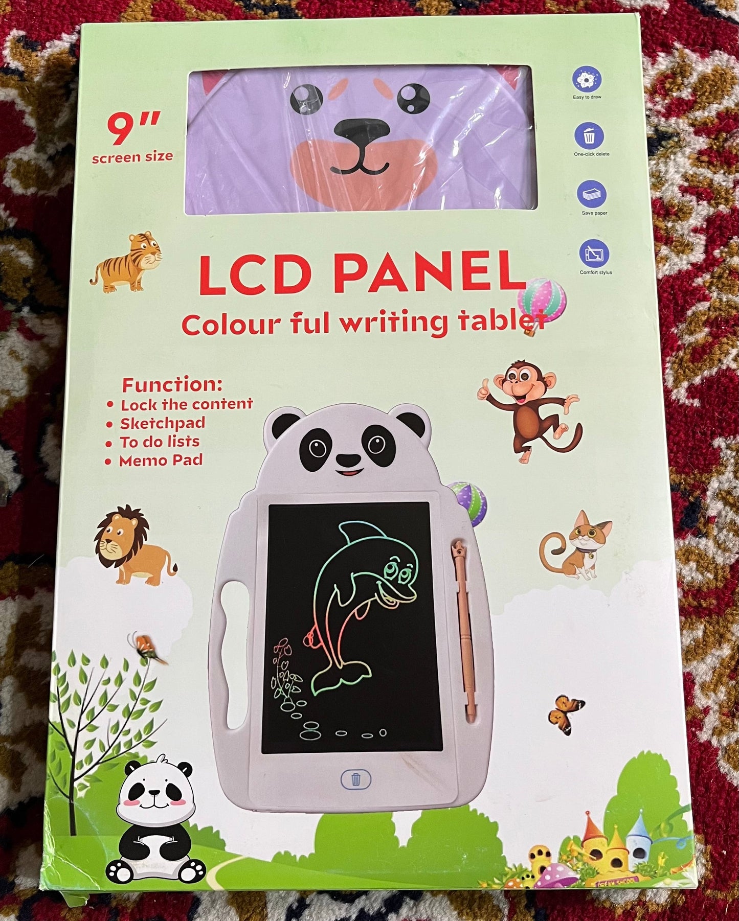 Cute Animal Design (Panda, Cat, Bear) 9-Inch LCD Writing Tablet Multicolor Screen