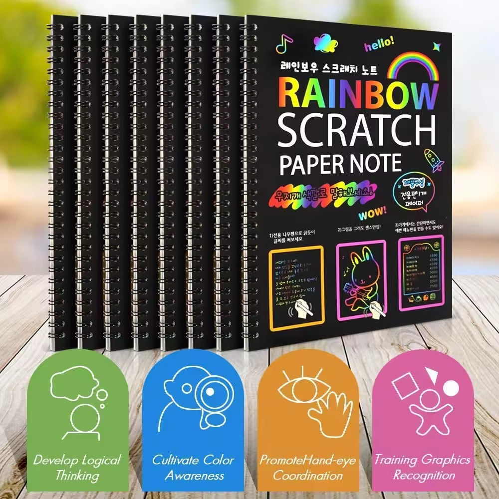 Magic Rainbow Scratch Paper Book – DIY Black Drawing & Painting for Kids