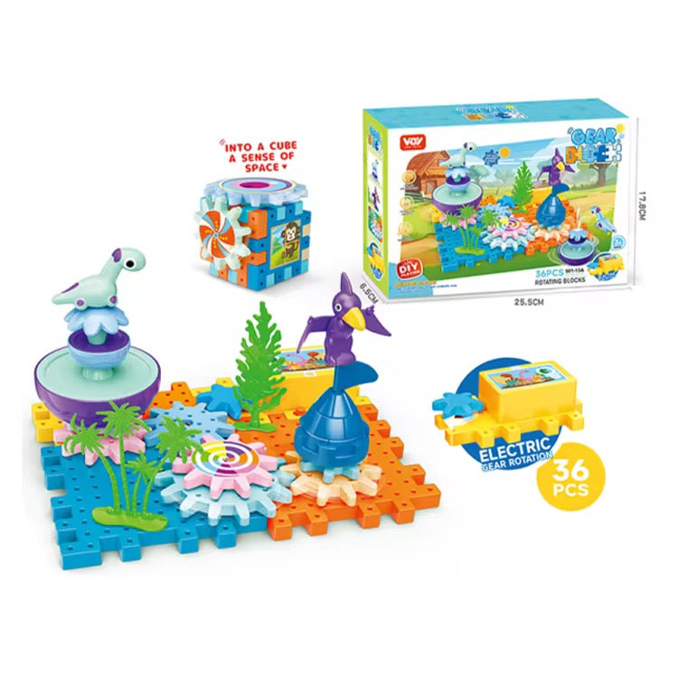 Dinosaur Gear Building Set – 37 Pcs Electric Rotating Toy