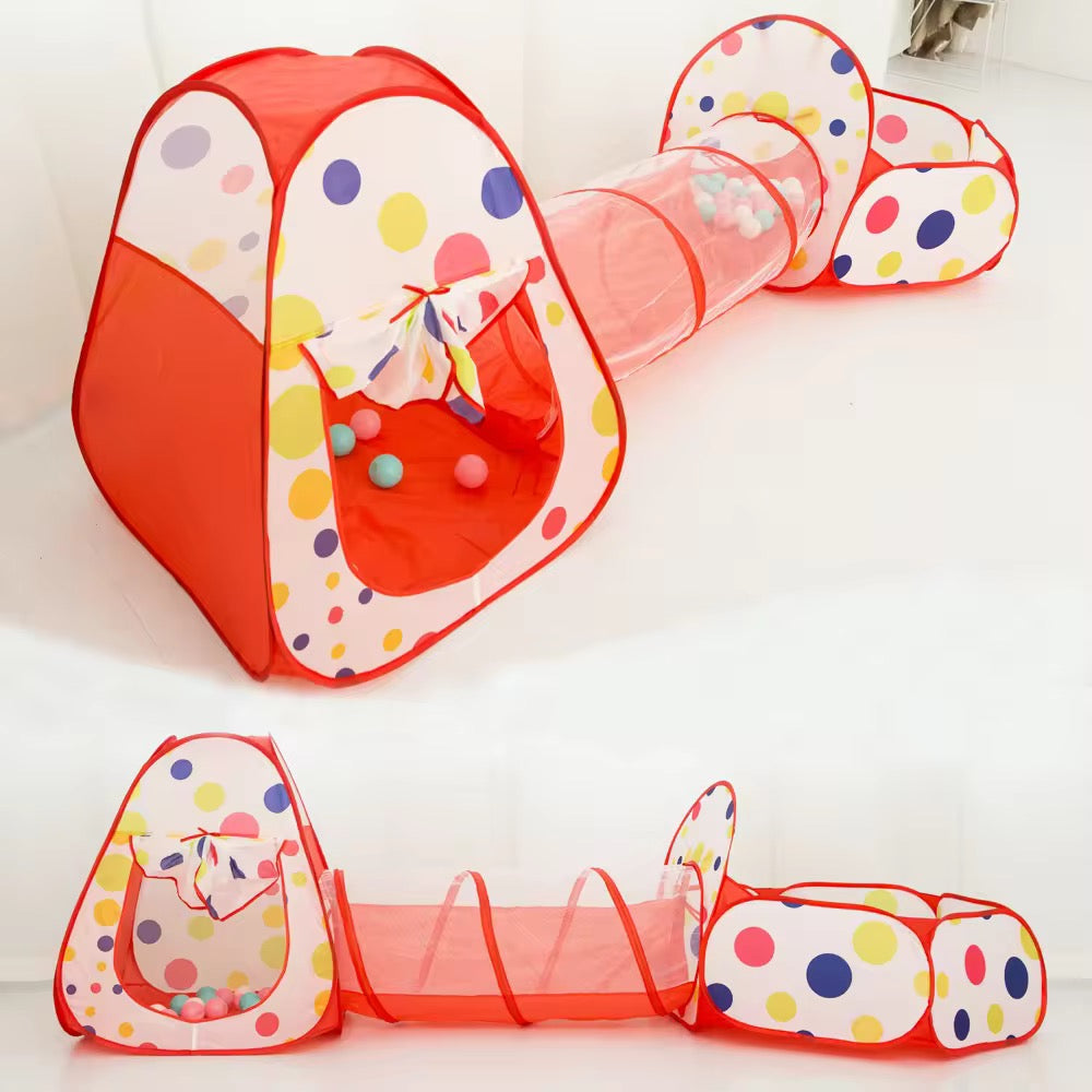3 in 1 Set Kids Tent Play Tunnel, Baby Ball Pit with Basketball Hoop, Tunnel Crawl playhouse(Balls Not Included)