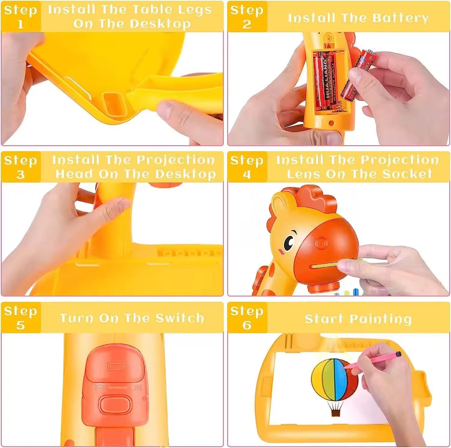 3-in-1 Giraffe LED Projector Drawing Table for Kids