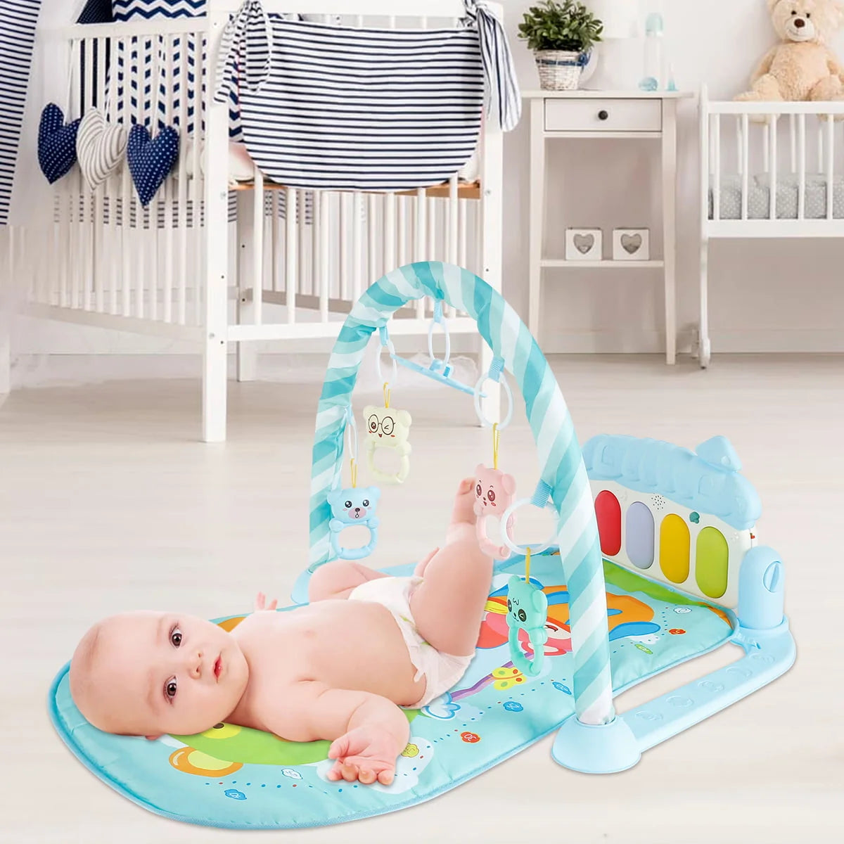 Musical Piano Play Mat for Kids Multifunction Piano Fitness Rack (Random Print)