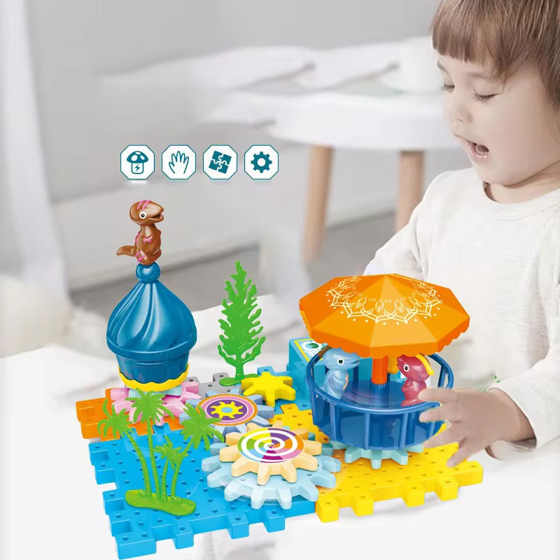 Dinosaur Gear Building Set – 37 Pcs Electric Rotating Toy