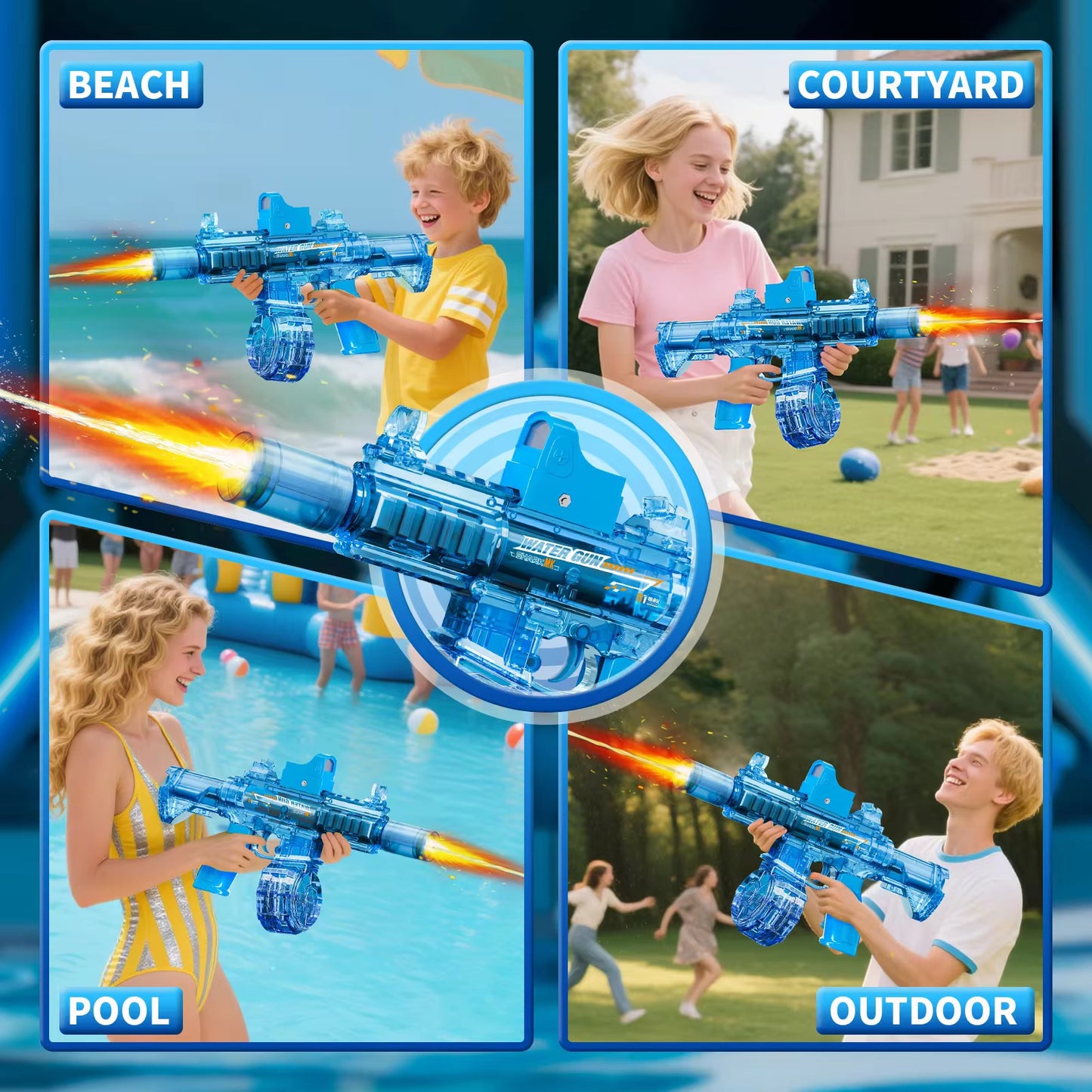 Electric Water Shooting Gun High Pressure Water Gun With Colorful Light