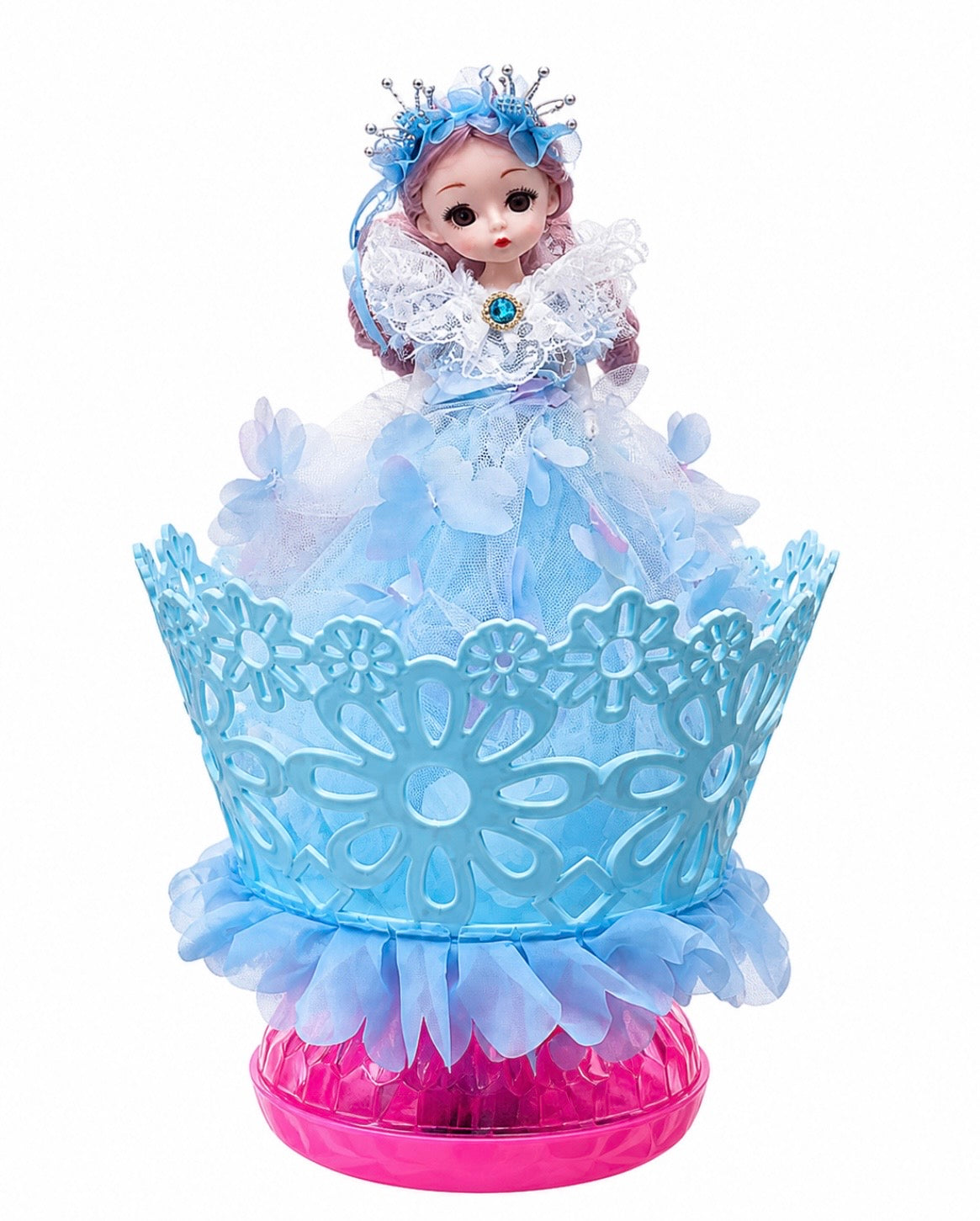 Premium Rotating Musical Princess Doll with LED Lights – Elegant Blue Dress