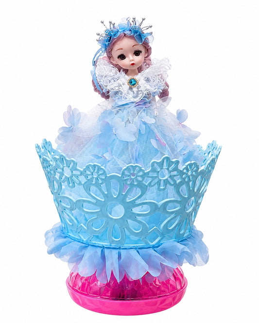Premium Rotating Musical Princess Doll with LED Lights – Elegant Blue Dress