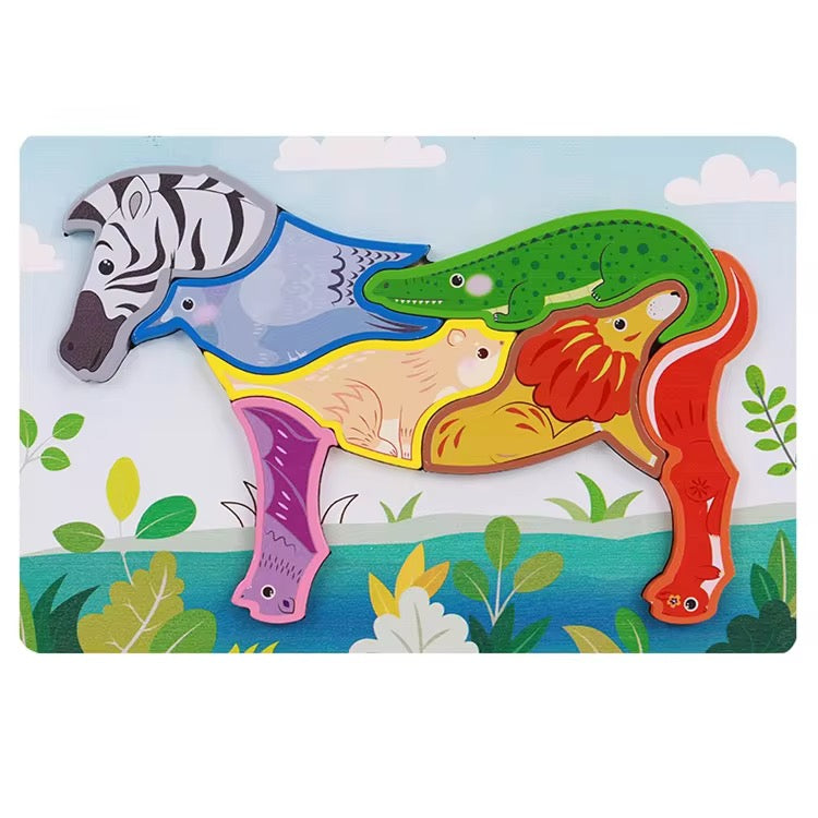 Montessori Wooden Animal & Shape Puzzle – 3D Early Learning Toy for Toddlers Random Design