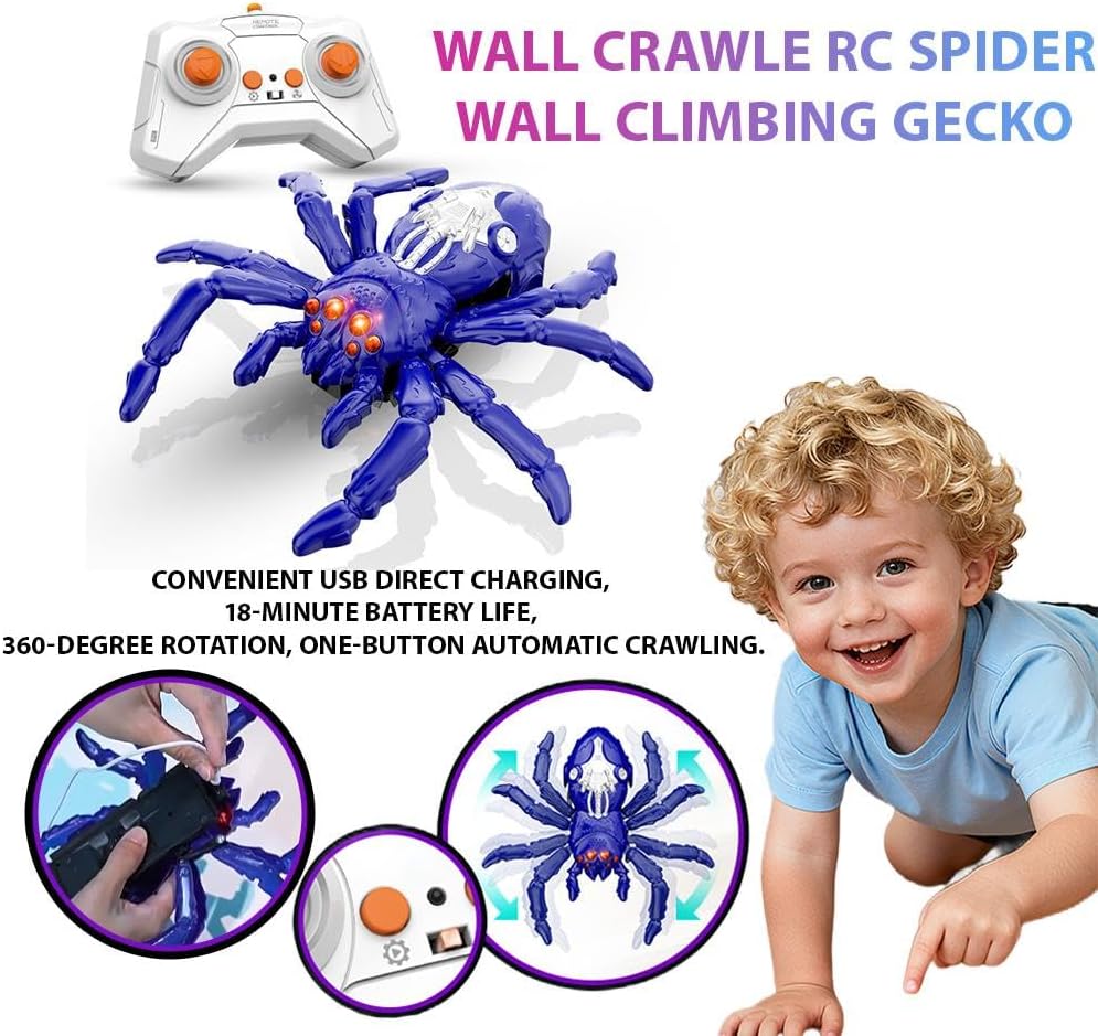 Wall Climbing RC Spider – 360° Rotating Remote Control Gravity-Defying Toy