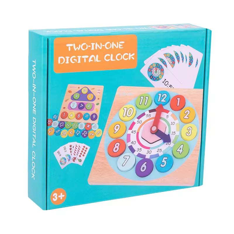 2-in-1 Wooden Digital Clock & Shape Sorter Toy – Early Learning Educational Toy