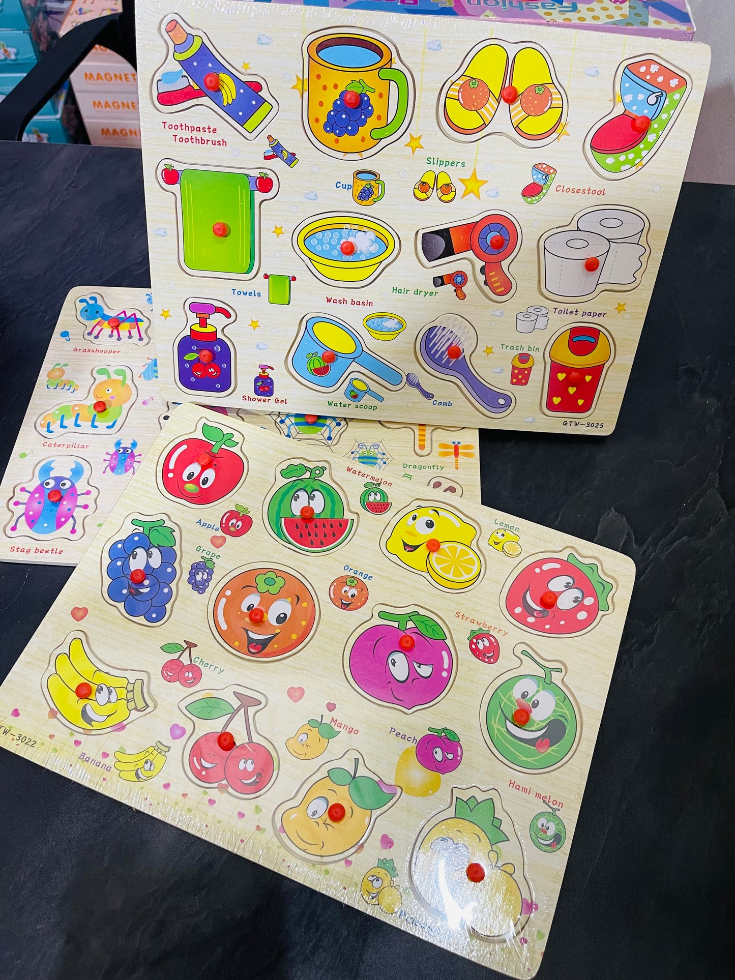 High Quality Educational Wooden Puzzle– Animals, Insects, Fruits & Veggies