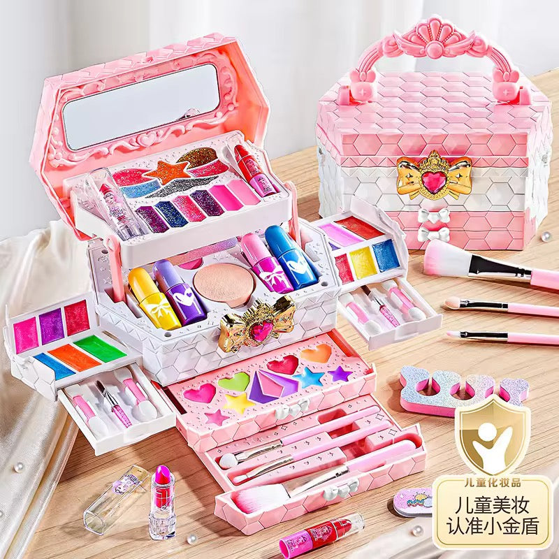 Girls Makeup Kit – Washable Beauty Set in Dressing Box with Drawers