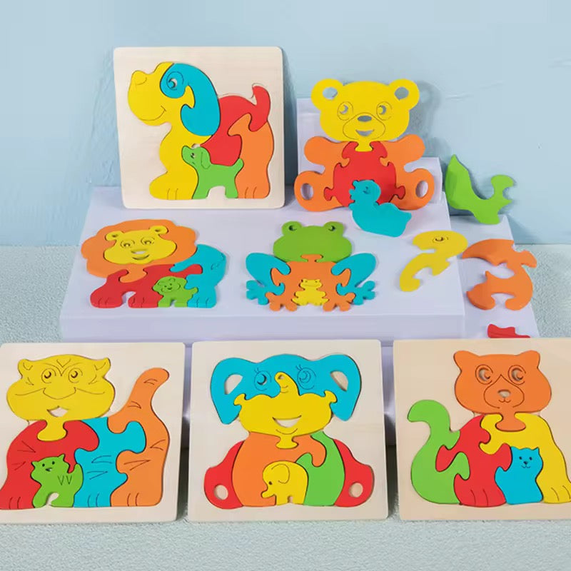 Wooden Animal 3D Jigsaw Puzzle – Montessori Learning Toy for Toddlers (1–4 Years)