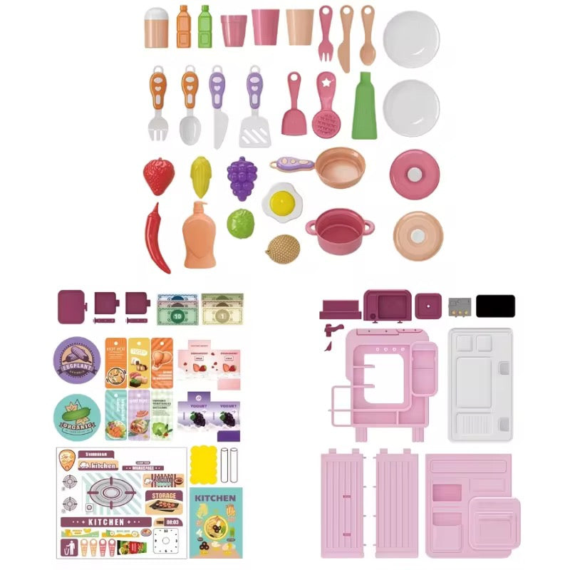 68Pcs DIY Pretend Play Kids Kitchen Cooking Counter Set!
