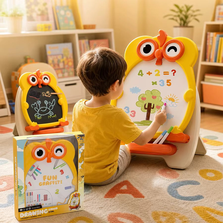 Kids Owl Drawing & Writing Board – Double-Sided Educational Activity Easel