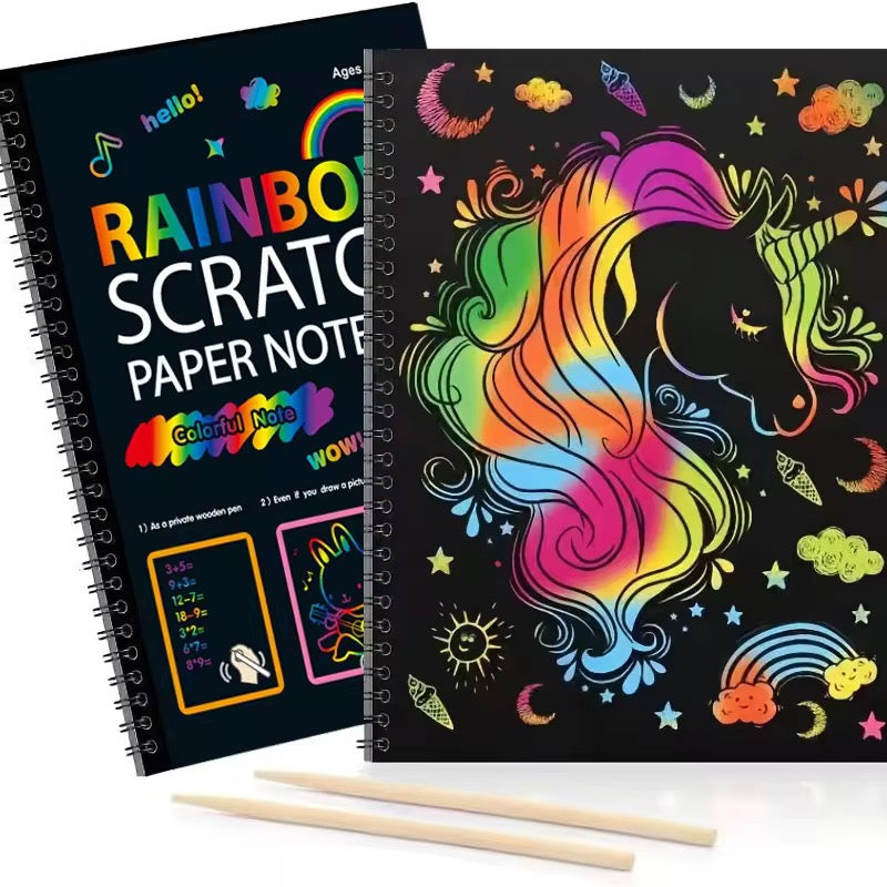 Magic Rainbow Scratch Paper Book – DIY Black Drawing & Painting for Kids