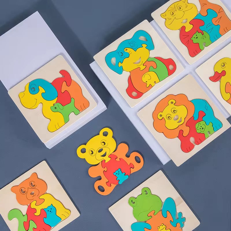 Wooden Animal 3D Jigsaw Puzzle – Montessori Learning Toy for Toddlers (1–4 Years)