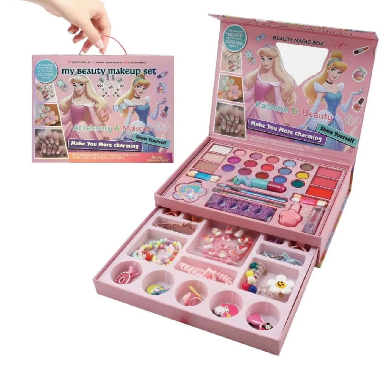 ✨ Princess Makeup Box Set – With Hair Accessories & Bead Bracelet Kit ✨