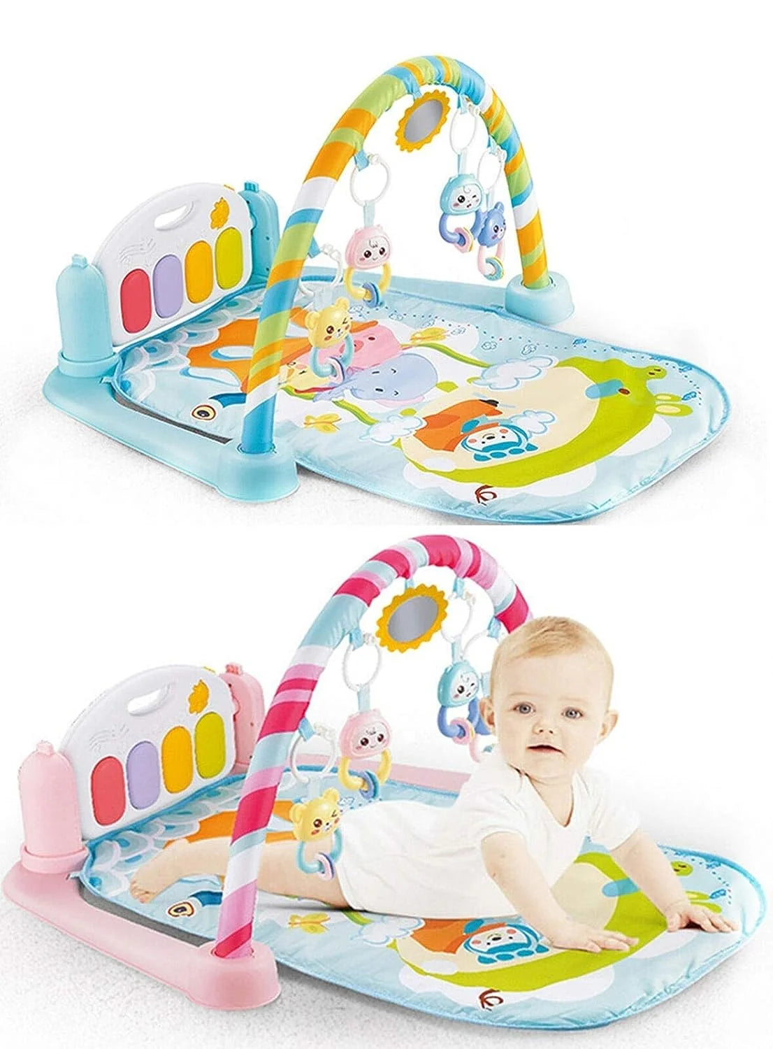 Musical Piano Play Mat for Kids Multifunction Piano Fitness Rack (Random Print)