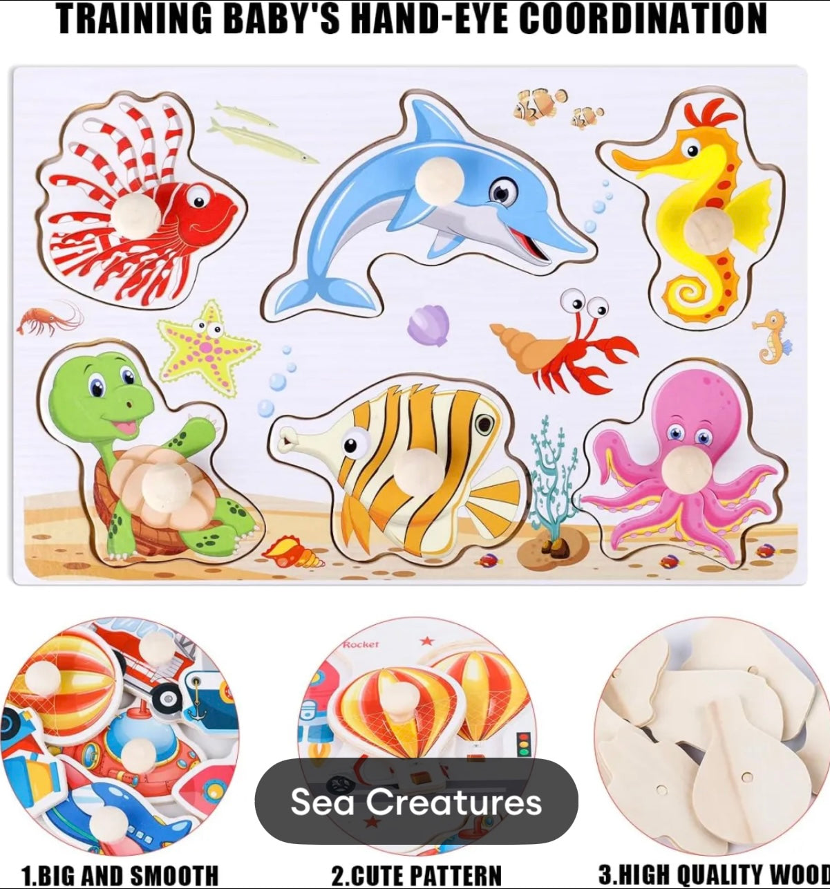 Wooden Puzzle – Animals, Insects, Fruits ,Veggies, Vehicles & sea creatures