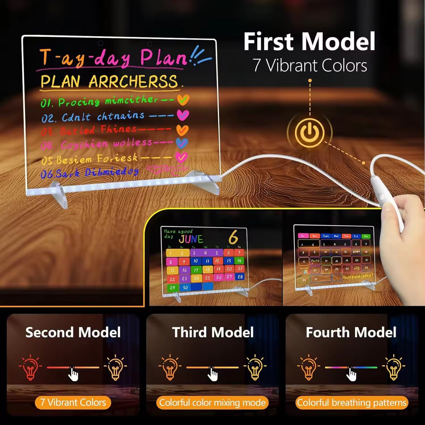 ✨ LED Acrylic Writing Board with Stand & Colourful Markers (Removable Template