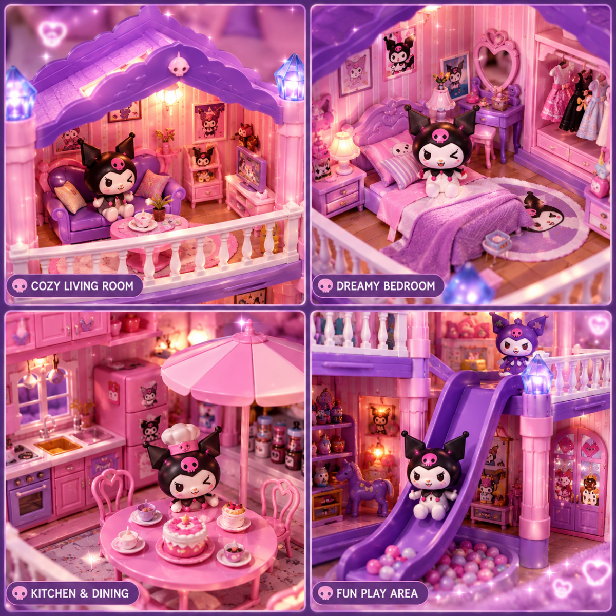 Kuromi Villa Garden Dollhouse Playset – 296 Pieces