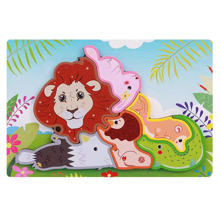 Montessori Wooden Animal & Shape Puzzle – 3D Early Learning Toy for Toddlers Random Design