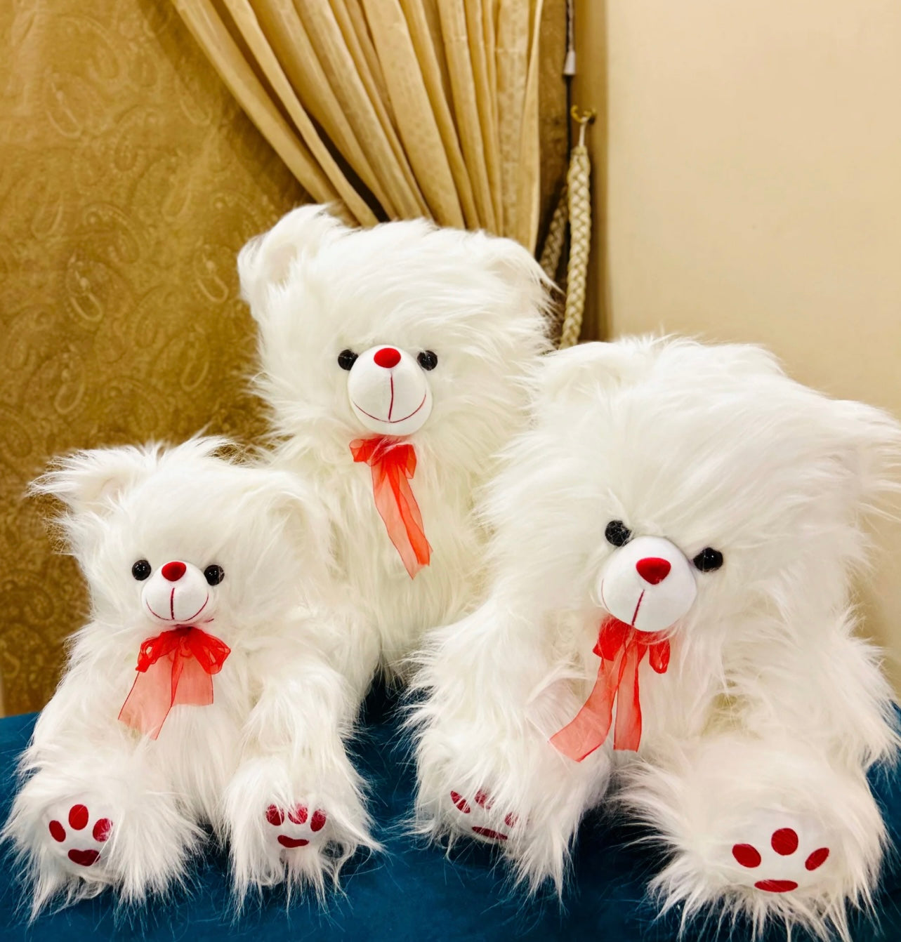 White teddy Bear with Brushable Fur Soft & Cuddly - 44cm