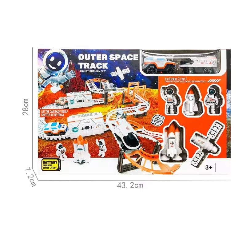 128 PCS Space Adventure Track Set – Flexible DIY Space Shuttle Car Track with Astronauts & Accessories
