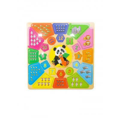 Educational wooden clock board with numbers and animals