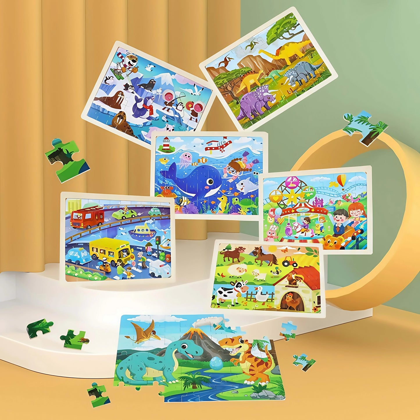 🌟 Kids Educational Jigsaw Puzzle Set – Animals, Ocean & Adventure Themes