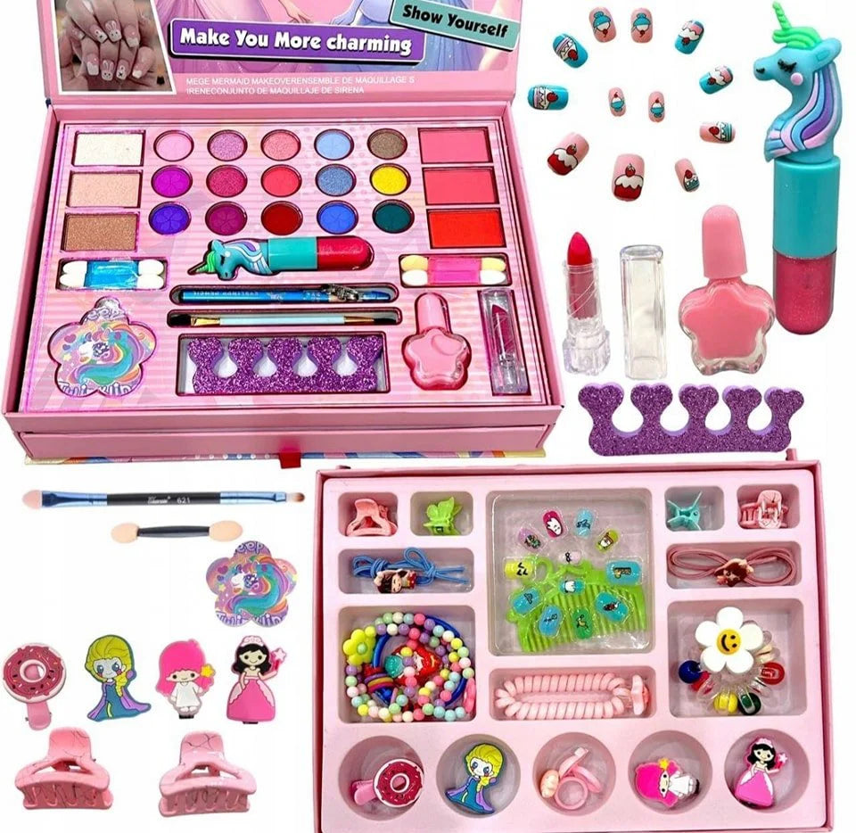 ✨ Princess Makeup Box Set – With Hair Accessories & Bead Bracelet Kit ✨