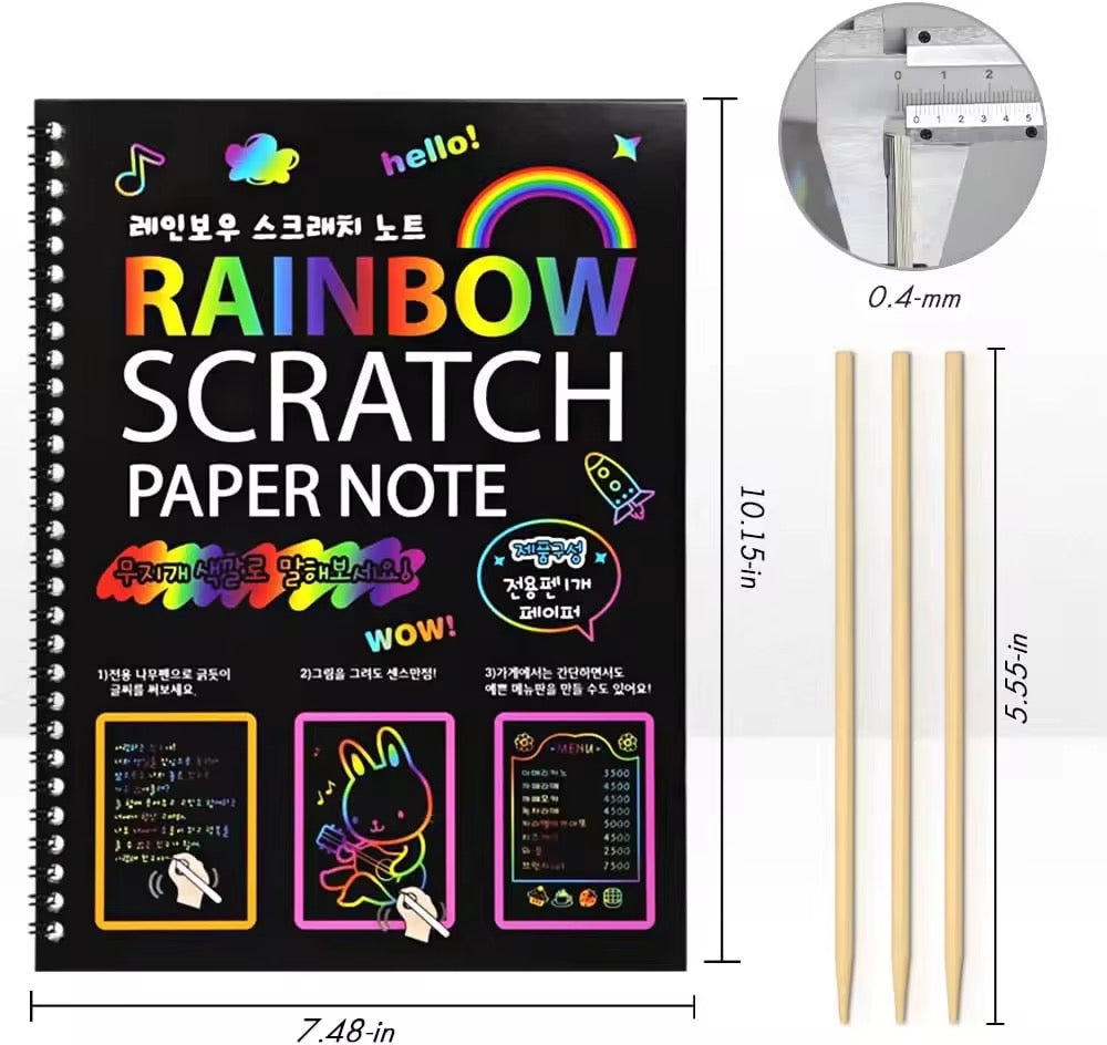 Magic Rainbow Scratch Paper Book – DIY Black Drawing & Painting for Kids