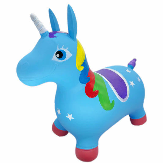 🦄 Blue Inflatable Unicorn Bouncy Hopper Ride-On Toy