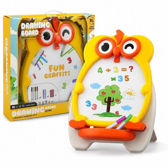 Kids Owl Drawing & Writing Board – Double-Sided Educational Activity Easel
