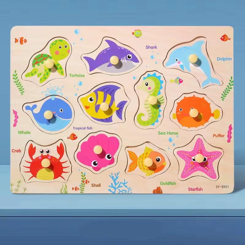 Educational Wooden Puzzle Board – Multicolor (Random Animals, Fish, Insects & More)