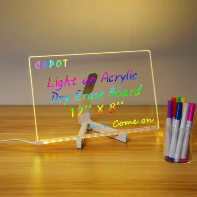 ✨ LED Acrylic Writing Board with Stand & Colourful Markers (Removable Template