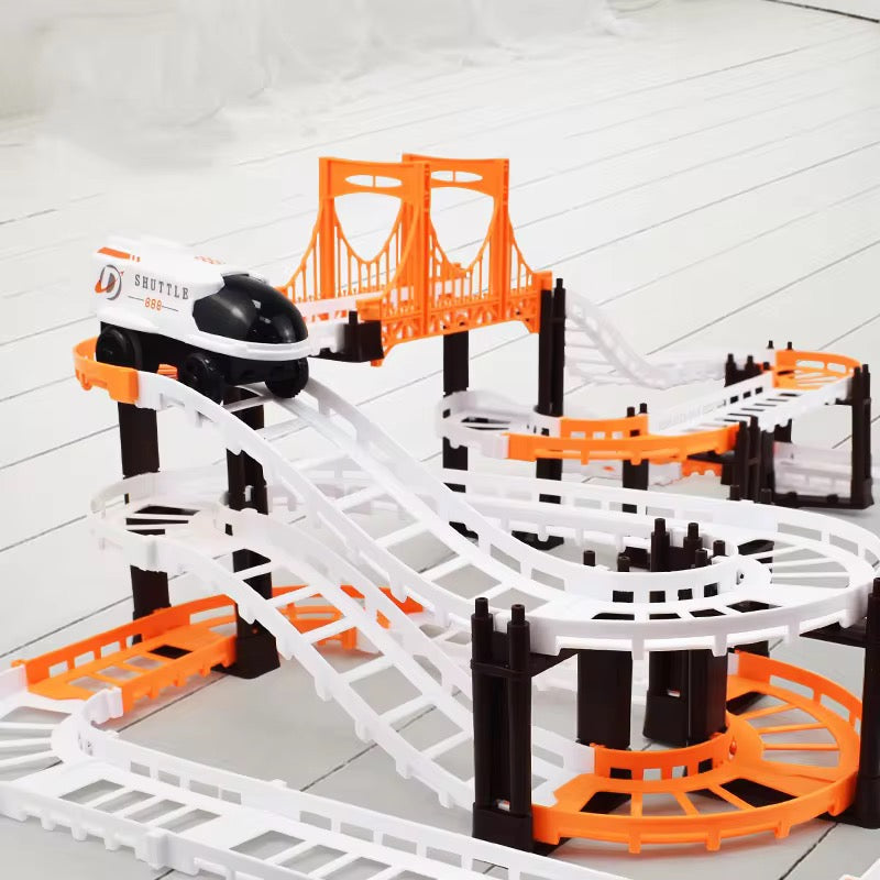 128 PCS Space Adventure Track Set – Flexible DIY Space Shuttle Car Track with Astronauts & Accessories