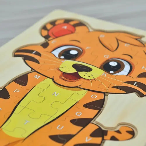 🐸🐯 Wooden Alphabet Animal Puzzle Board for Kids – Educational Learning Toy