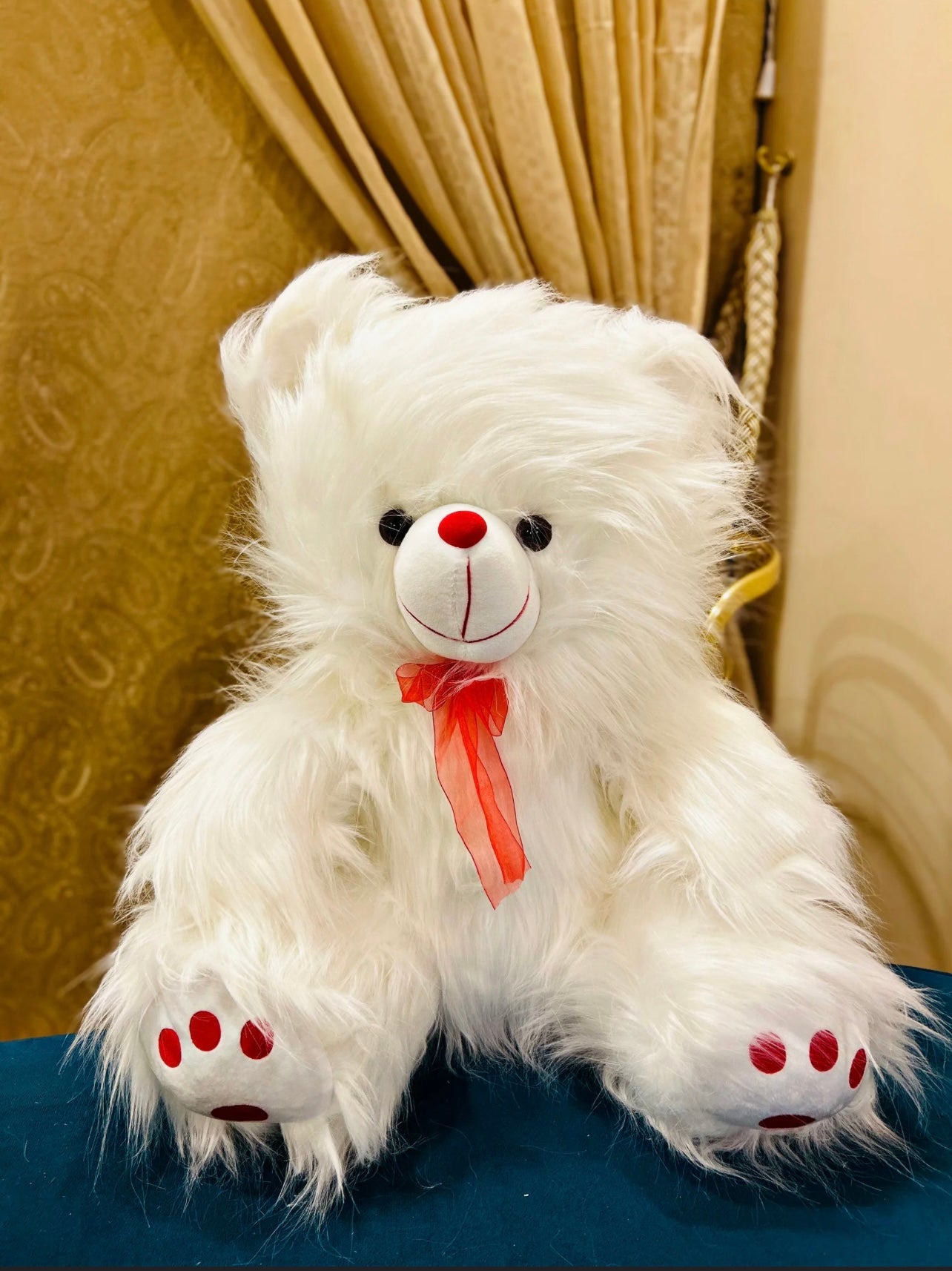 White teddy Bear with Brushable Fur Soft & Cuddly - 44cm