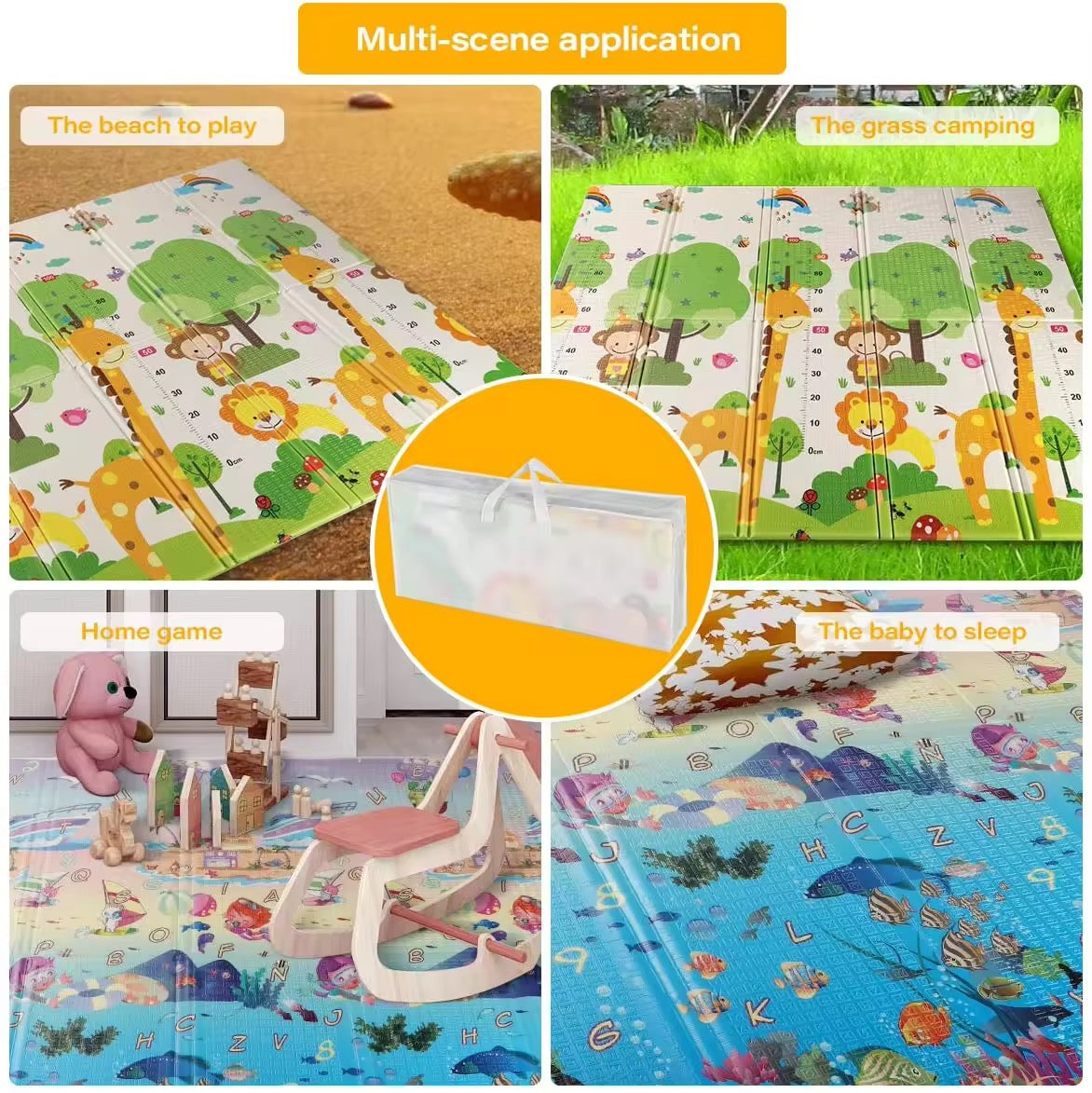 Double Sided Water-proof Foldable Baby Crawling Floor Play Mat. Multi-Purpose Floor Mat for Baby, Extra Thick Foam Mat (Assorted Prints)