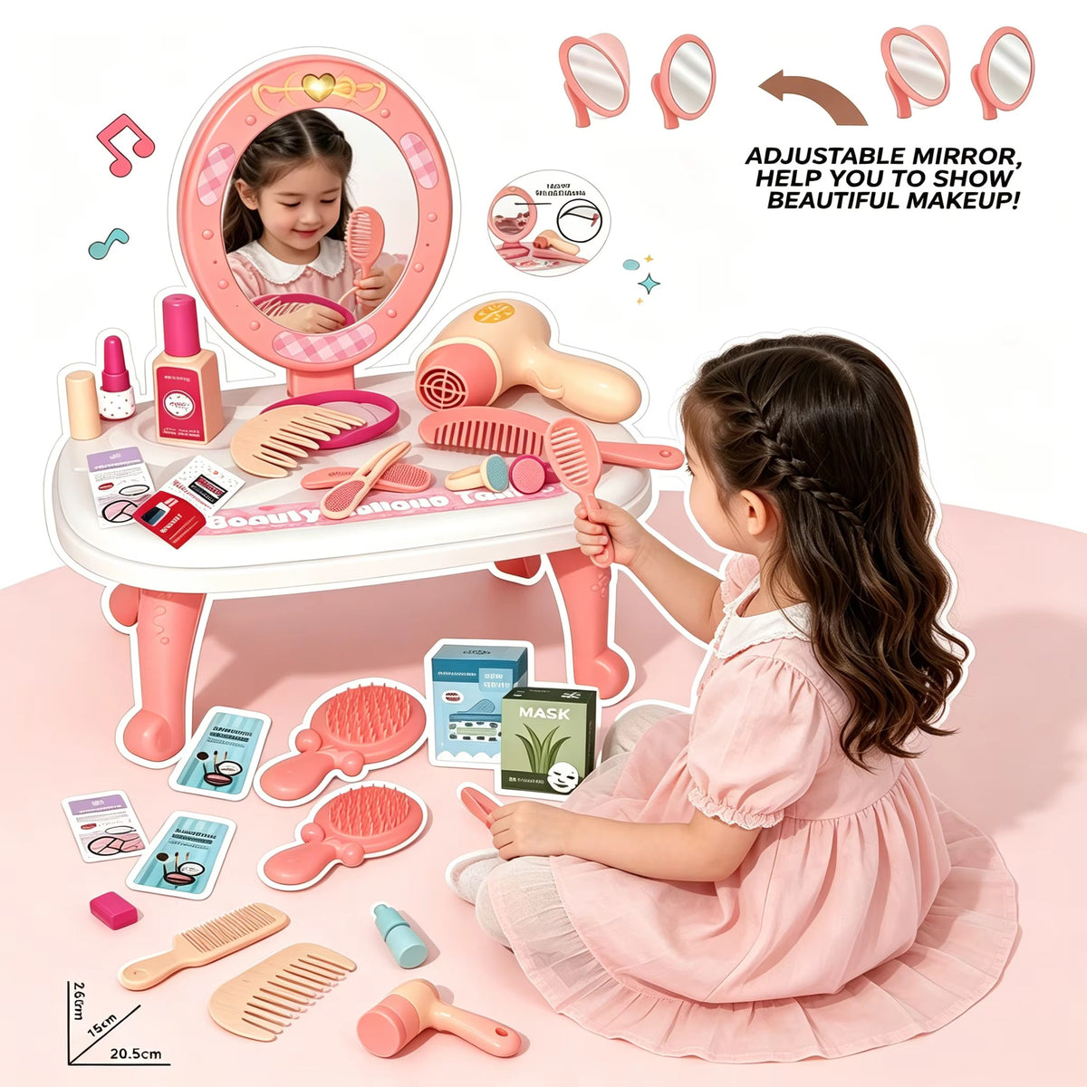 24-Pieces Kids Pretend Play Dressing Table & Beauty Set