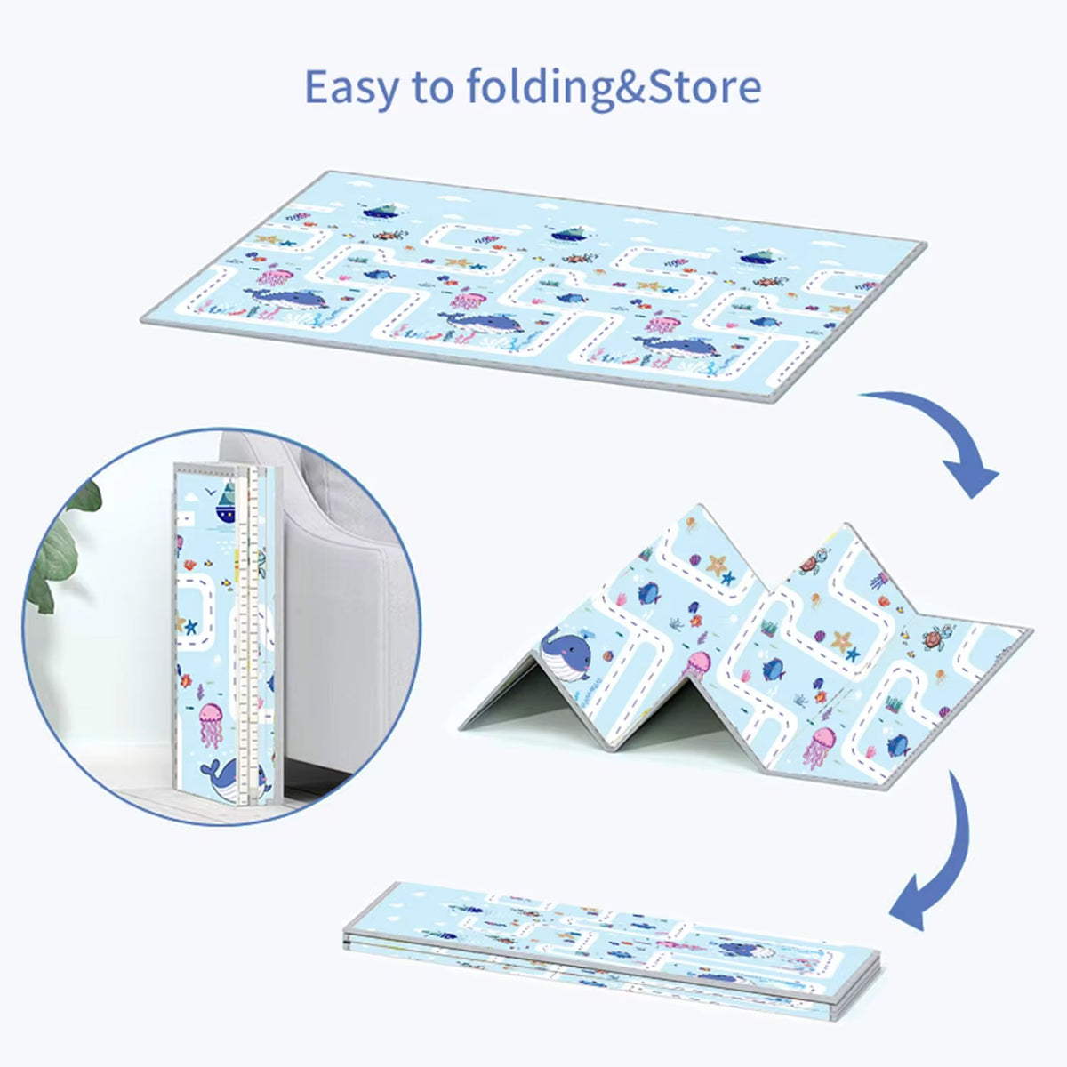 Double Sided Water-proof Foldable Baby Crawling Floor Play Mat. Multi-Purpose Floor Mat for Baby, Extra Thick Foam Mat (Assorted Prints)