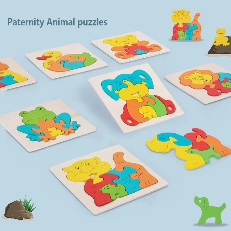 Wooden Animal 3D Jigsaw Puzzle – Montessori Learning Toy for Toddlers (1–4 Years)